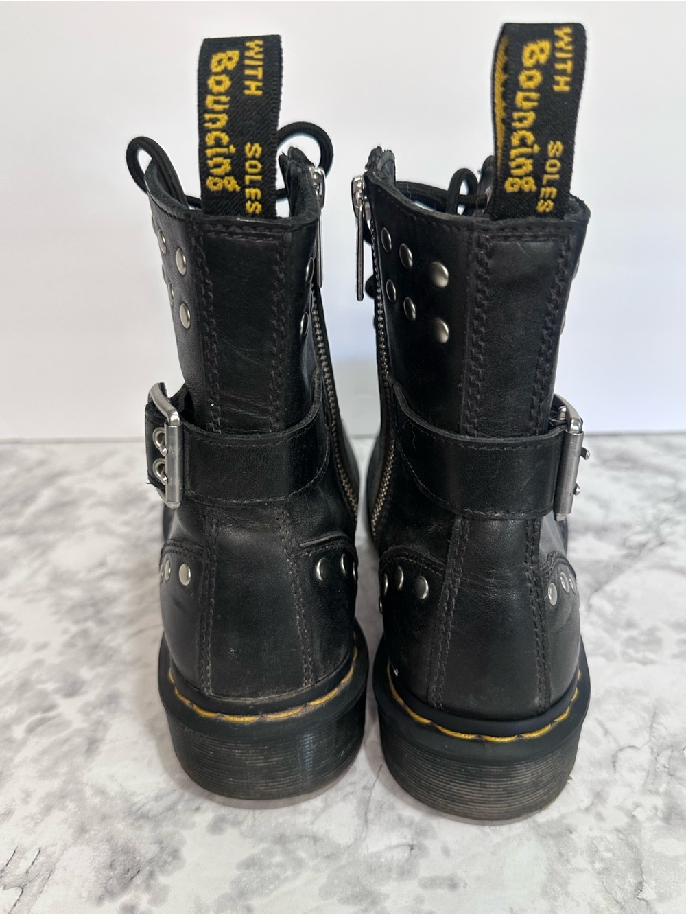 Dr. Martens Black Leather Studded Buckle Combat Boots Women’s 8 - Picture 4 of 6